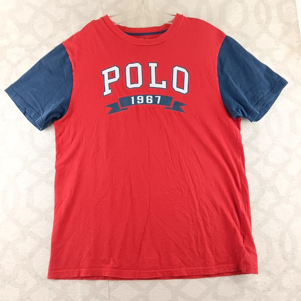 Polo Ralph Lauren Red Blue Baseball T Shirt Boys XL‎ GUC